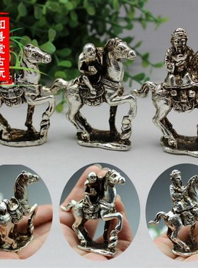 速发知发堂 古玩 项收藏杂仿古白铜鎏银小摆件马上善财马上封侯铜