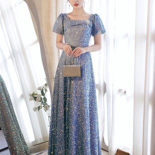 速发优雅晚礼服小端轻奢高众20毕5新款 高级感2业艺考蓝色成人礼法