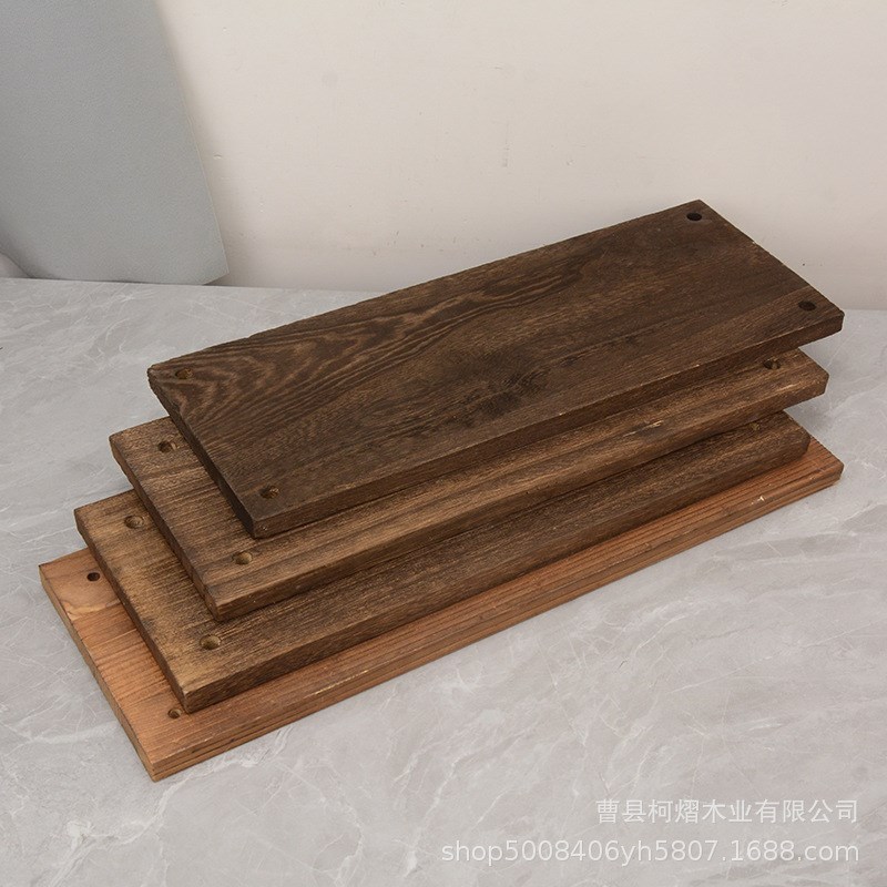 速发松木板材复古烧色带孔一字隔板置物架实木多用途木板块