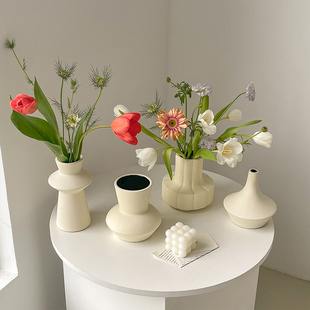 速发花花摆件客厅插奢陶瓷风小白色轻瓶水培复古装饰桌面