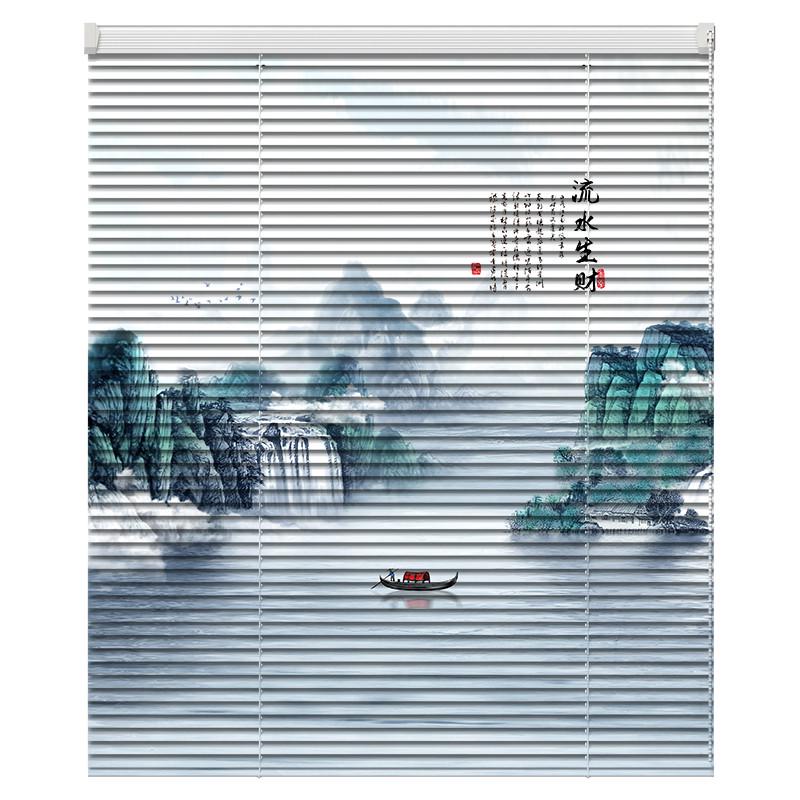 升降百叶窗帘2024铝合金办公室遮光新款卷帘打孔图案百叶窗免打孔