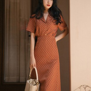 速发0复古套风装80夏代怀旧服装年季布拉吉连衣裙子70穿搭一整港