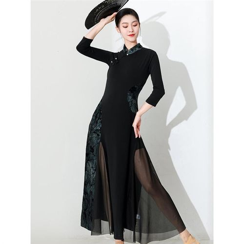 速发古中舞开叉旗袍服国舞弹力练功服改良演出典民族舞蹈服装