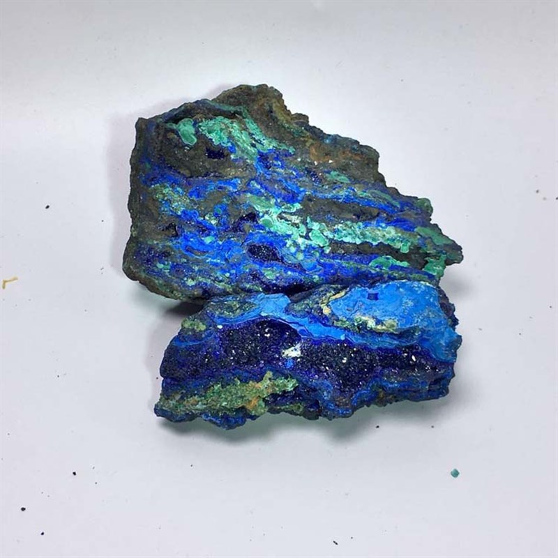 速发蓝铜矿与孔雀石共生矿矿石 教学标本矿物 体晶蓝铜原摆件