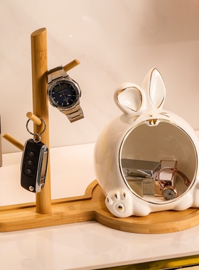 速发玄关收纳盒兔子摆件入户品柜客鞋装饰厅进门陶瓷收置物架