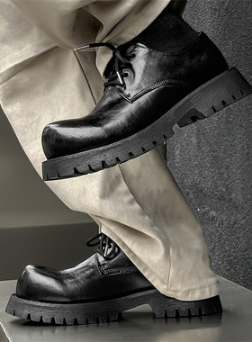 小众复古大头德比鞋厚底正装皮鞋休闲百搭增高英伦风潮流黑色男鞋
