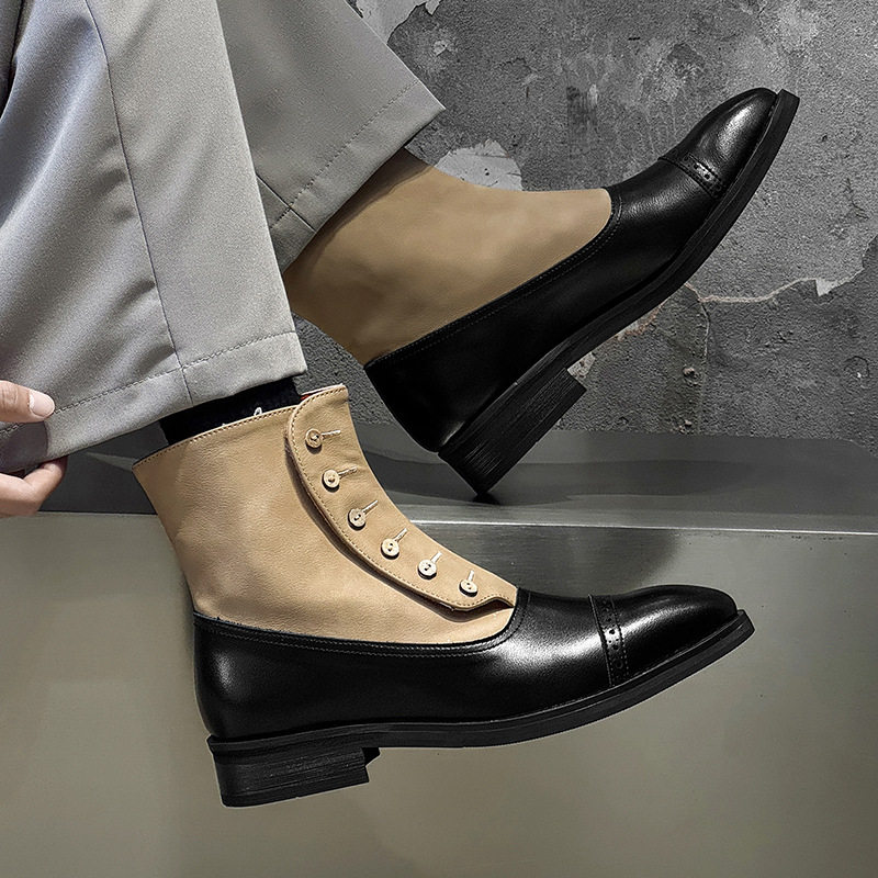 2025秋冬新款英伦风高帮皮鞋男百搭马丁靴西部牛仔靴骑行机车靴子