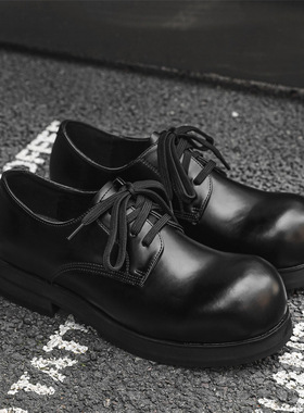 2025春季新款大头德比鞋男厚底增高英伦风小众圆翘头潮黑色皮鞋男