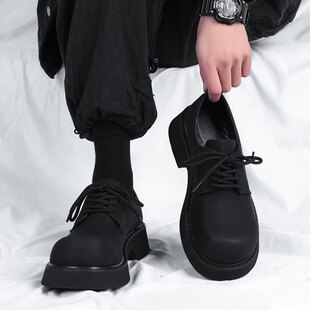 2025夏季新款小众厚底德比鞋男增高5CM巴黎大头皮鞋复古黑色皮鞋