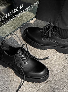 皮鞋男款夏季新款马丁靴英伦风商务休闲大头鞋厚底增高黑色小皮鞋