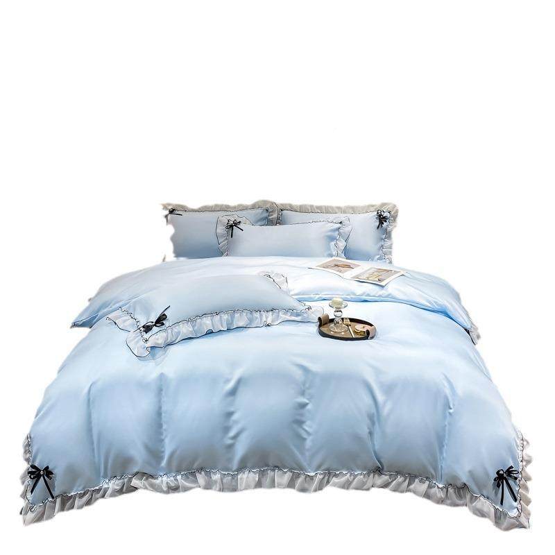 法丝双裥花边水洗真丝被套床包三件四28NH6585套冰床笠纯色床式单,床上用品,床品套件/四件套/多件套,淘宝优惠券,粉丝福利购,淘宝优惠卷