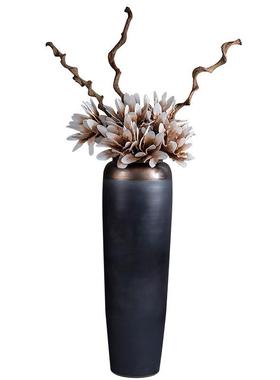 花景镇陶瓷AQI器瓶欧摆件客厅插花落地陶罐现代简德约式装饰品黑