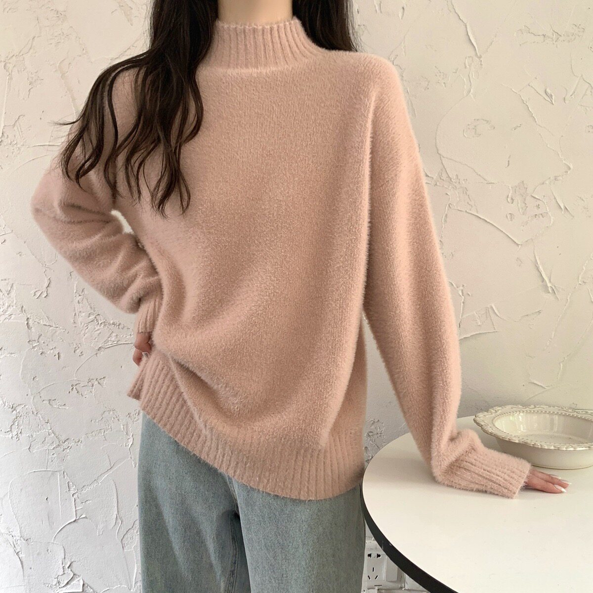 针织衫毛衣女加厚秋冬气质保暖加绒内搭慵懒宽松半高领打底针织衫