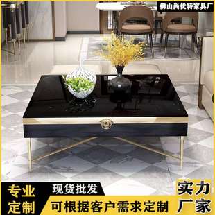 轻奢茶几电视柜组合后现代简约不锈钢金属黑色港式 意式 风客厅家具