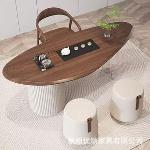 厂促现奶油风实木茶桌椅组合家用阳台泡茶桌简约公接待亚克力茶台