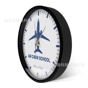 饰蓝色刻度时尚 厂促金属外壳挂钟空中乘务学校图案墙钟家居装 时钟