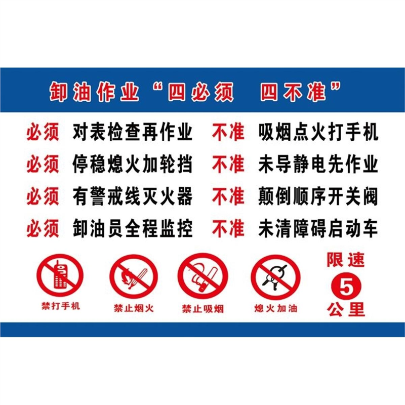 卸油作业四必须四不准规章制度牌广告牌警示牌提示牌展板标语