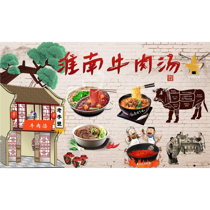 牛肉汤羊汤自粘贴纸牛肉粉丝饭店墙壁画牛肉汤火锅烧烤饭店墙纸