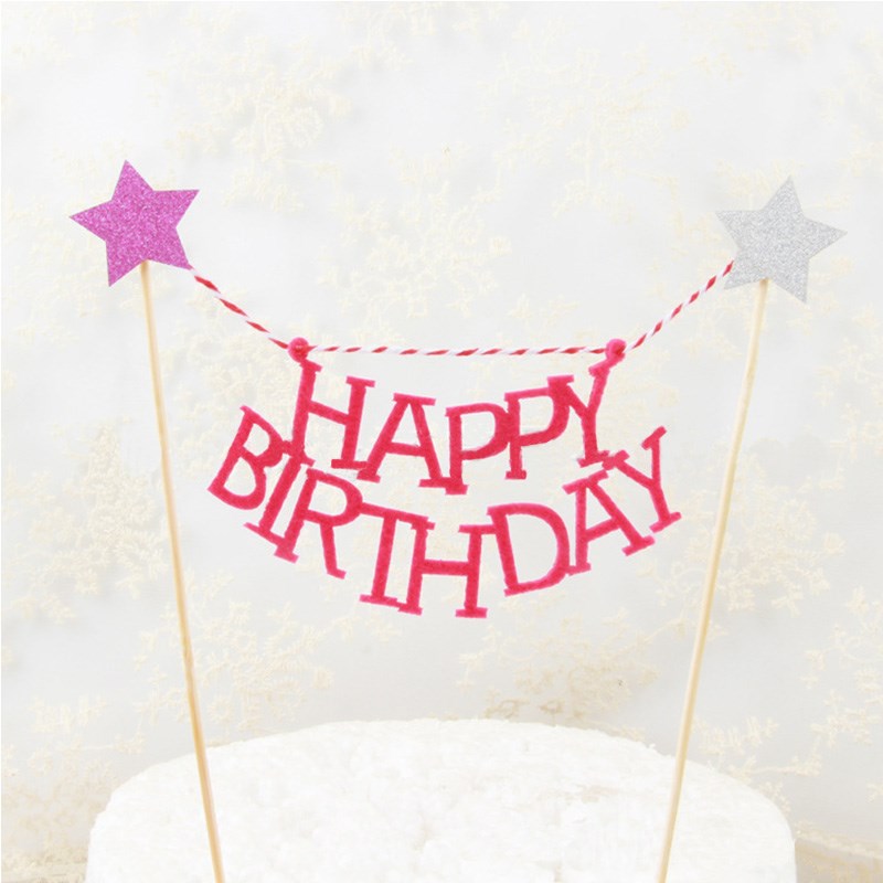 星星HAPPY BIRTHDAY生日蛋糕装饰插旗插牌蛋糕旗拉旗生日快乐吊旗