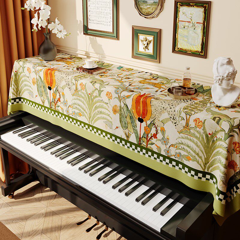 欧式钢琴防尘罩高档天鹅绒遮灰布电子琴罩半罩欧式壁画系列台布