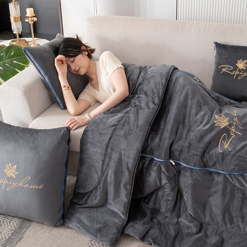 a类婴儿绒 抱枕被子两用2024新款F冬天加厚靠背毯子二合一枕头被