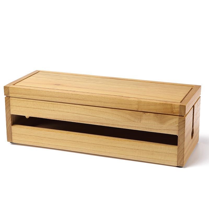 实木集线盒电脑j桌面排插收纳盒电视柜木制电源线整理遮挡理线盒