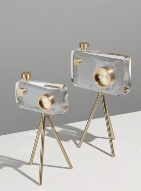 现代轻奢高档水晶相机留声机金属桌面摆件领导办公室橱窗软装陈列