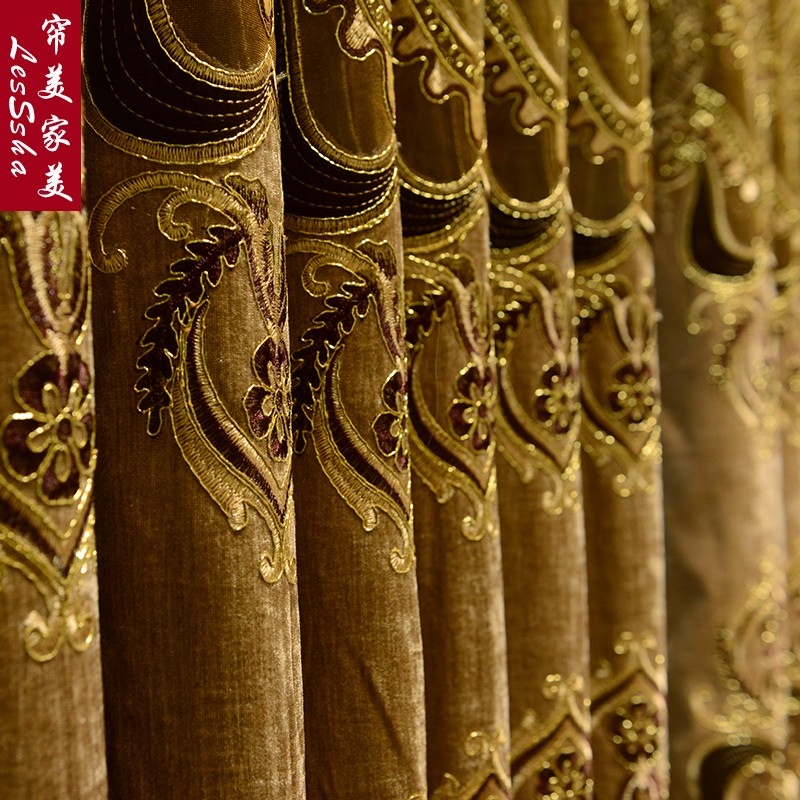 欧式窗帘绣花成品遮光豪华v宫廷奢华加厚雪尼尔布料卧室客厅落地