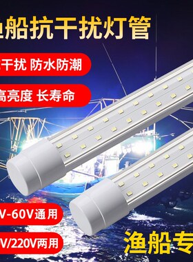 渔船鱼缸12V24V抗干扰防水tled灯管110V220V防潮冷库户外超亮灯管
