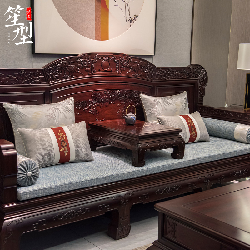 中式红木沙发坐垫套古典麻布罗汉床垫子加厚P飘窗垫四季通用定制