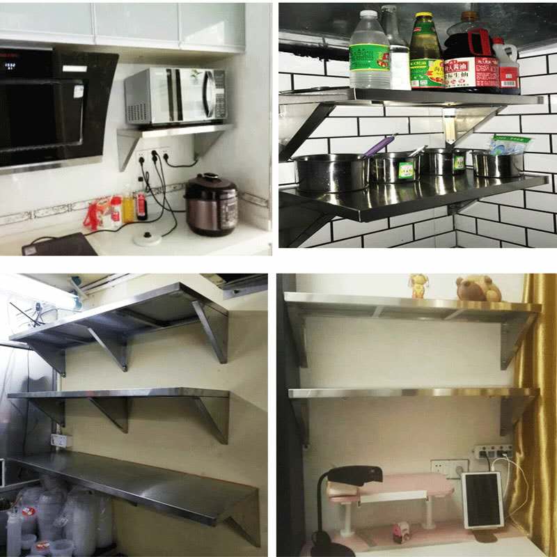 不锈钢墙壁挂架厨房挂墙架置物架挂杆收I纳微波炉架调料架单层隔