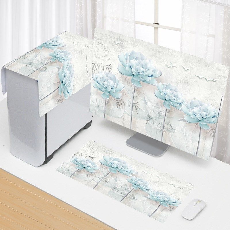 电脑防尘罩主机箱盖布2427寸显示器键盘防尘布套装屏幕布艺遮灰罩