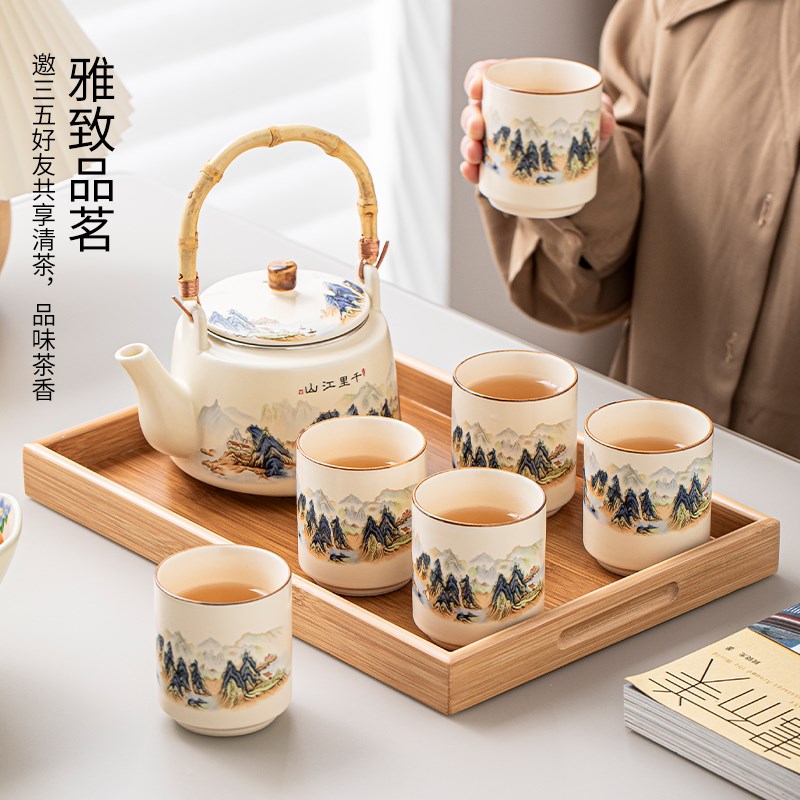 2025新款功夫汝m窑茶具套装家用轻奢高档会客办公大提梁泡茶壶茶