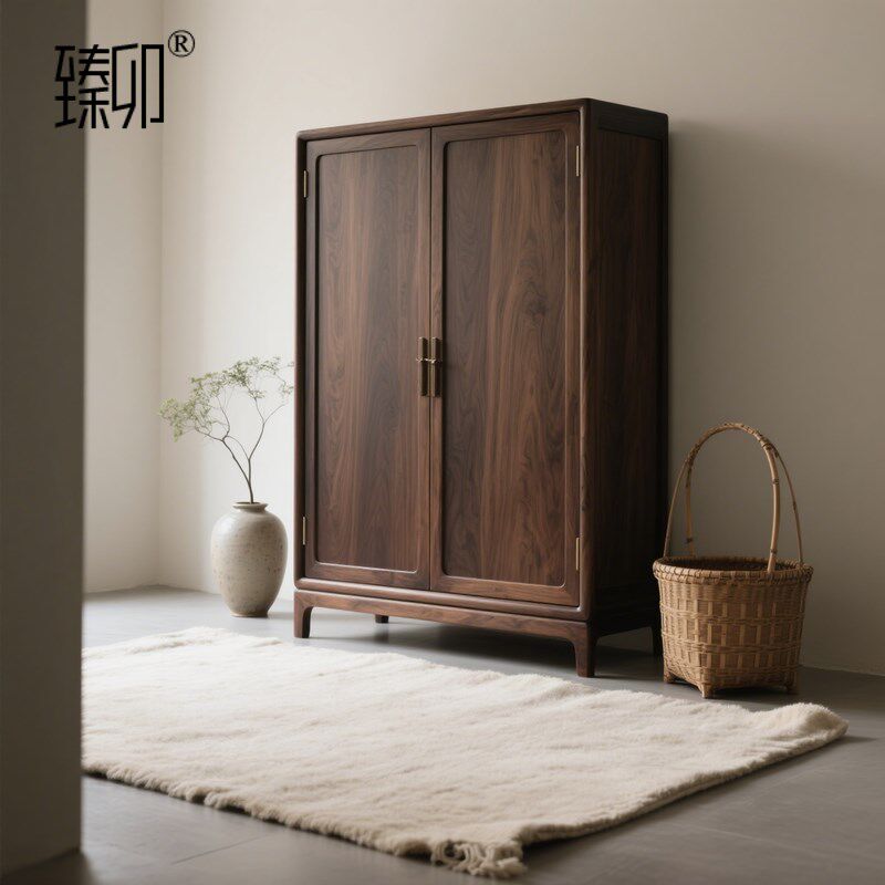 臻卯实木衣柜新中式黑胡桃木衣柜高级感欧式简约新款可定制宋氏美