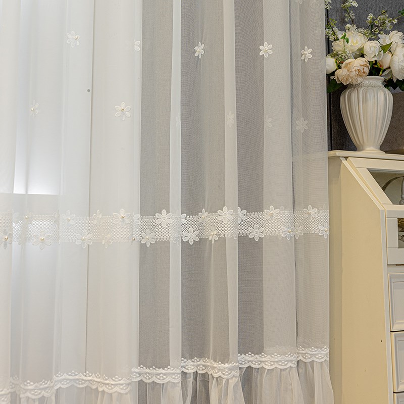 韩式梦幻女孩房钉珠刺绣绣花纱帘窗帘G纱卧室防晒客厅阳台纱帘现