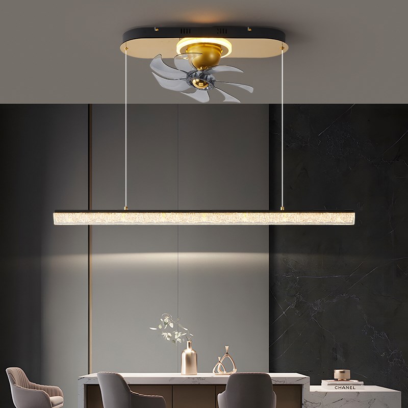 新款餐厅风扇灯现代简约轻奢风长条一字形K吧台灯餐桌灯创意吊扇