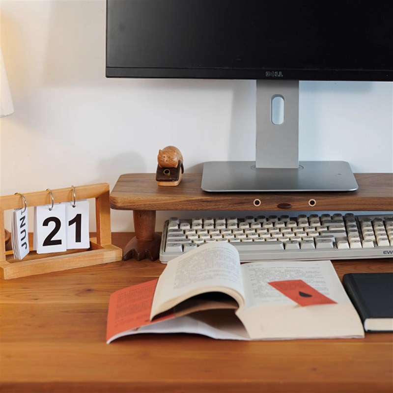 实木置物架显示器增高架办公室电脑支架键盘收纳桌V面笔记本支撑