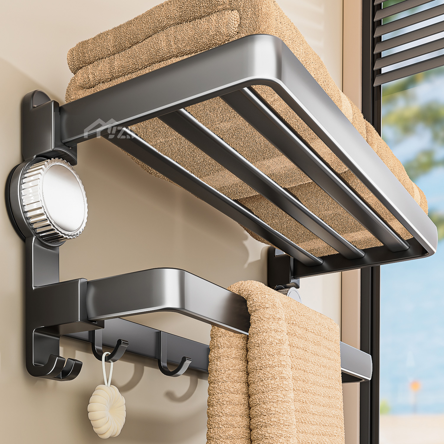 吸盘毛巾架卫生间免打孔挂杆