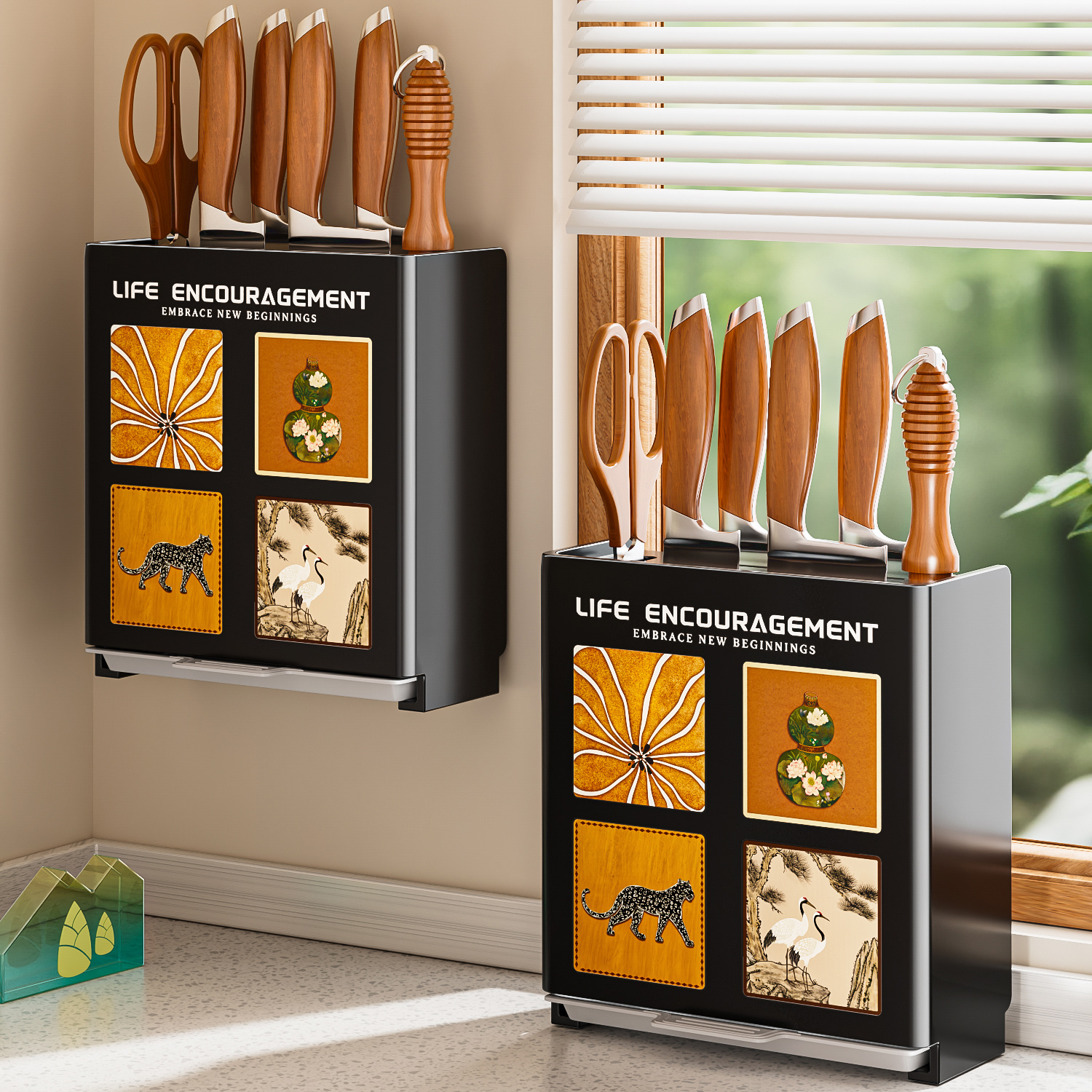 中古风刀架置物架厨房家用壁挂式多功能菜刀架免打孔刀具收纳架子