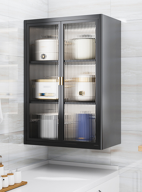 厨房置物架免打孔壁挂多功能带门防尘调味品调料收纳柜墙上储物柜