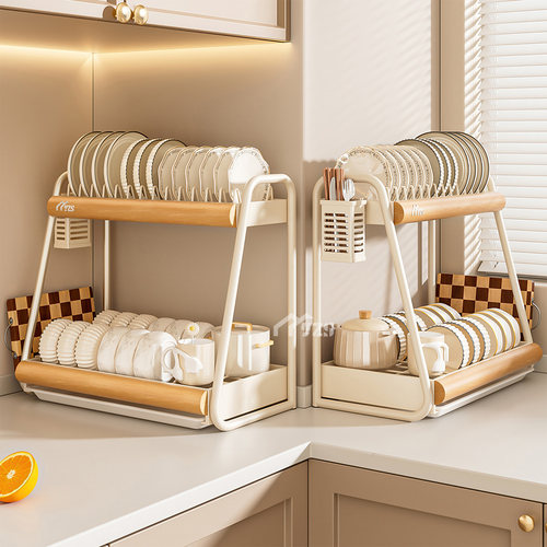 台面双层白色碗碟架基础款小型