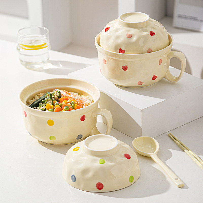 活力印象陶瓷泡面碗宿舍学生带盖可爱高颜值釉下彩耐高温餐具套装,餐饮具,泡面碗,淘宝优惠券,粉丝福利购,淘宝优惠卷