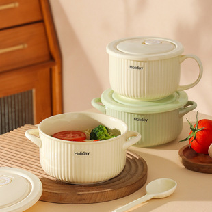 活力印象泡面碗带盖陶瓷宿舍用学生泡面杯可微波家用面碗饭盒饭碗