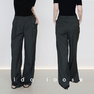 西裤 超细精纺羊毛显瘦显高高腰微弧阔腿神裤 loose Ida