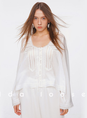 Ida loose南法假日蕾丝镂空雕花轻薄廓形防晒衬衫