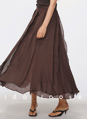 Ida loose 重工侘寂风超仙多片式清凉苎麻A字半裙