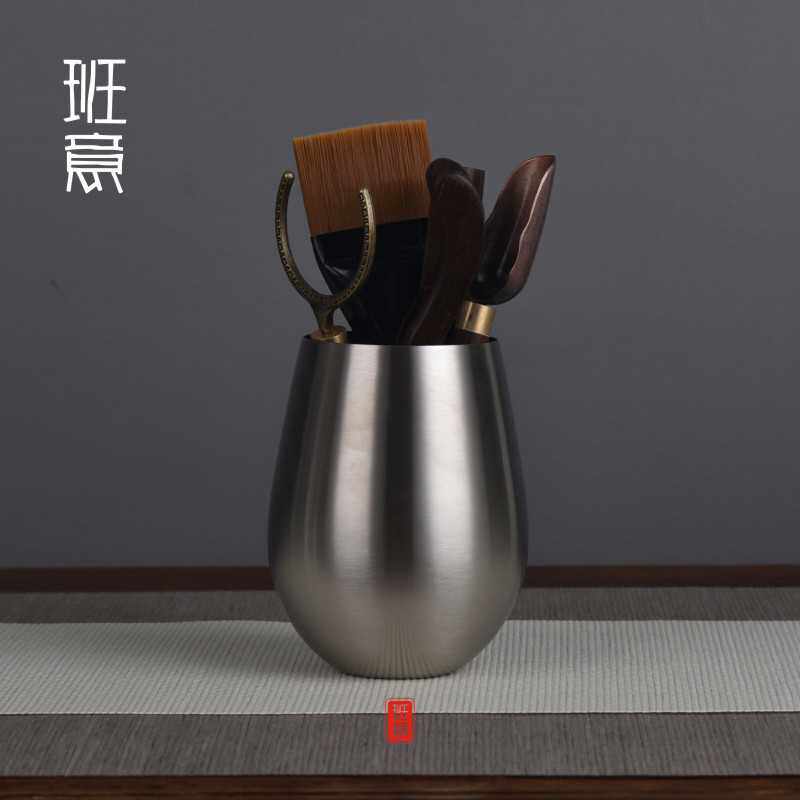 班意 304不锈钢收纳茶筒茶夹茶勺茶针茶刷套装配件六君子配件包邮