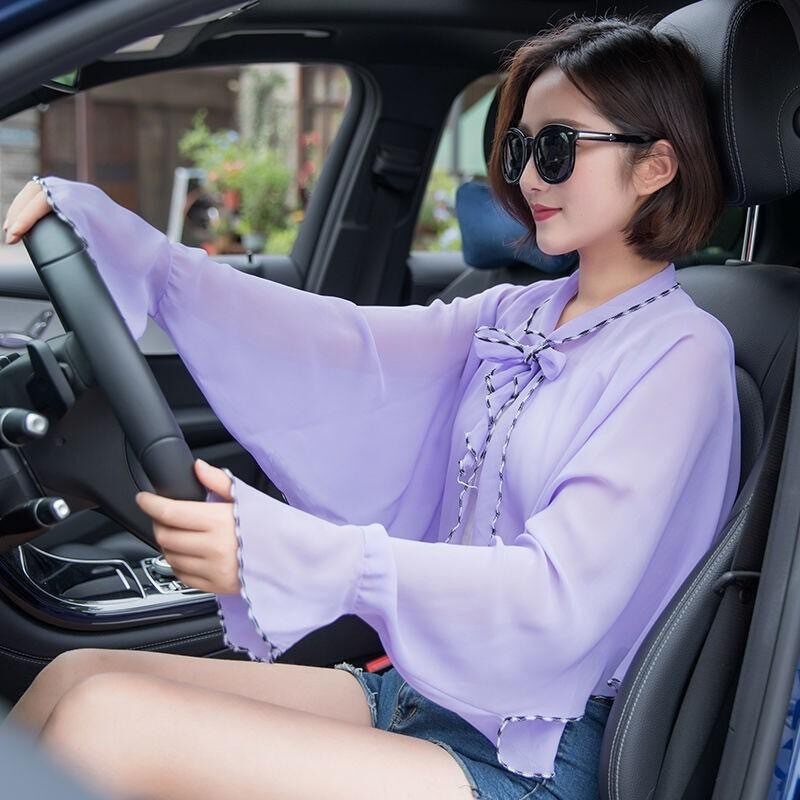 【网红爆款】夏季骑车防晒披肩女 透气薄款沙滩遮阳荷叶边防晒衣