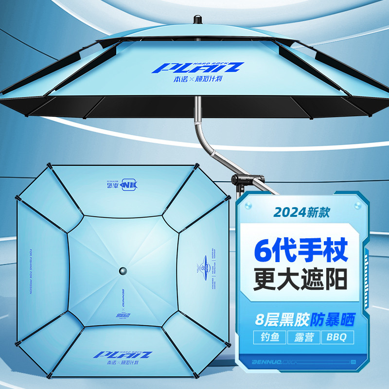 黑鳍2025新款钓鱼遮阳伞户外露营伞新型便携拐杖钓鱼专用钓箱大伞