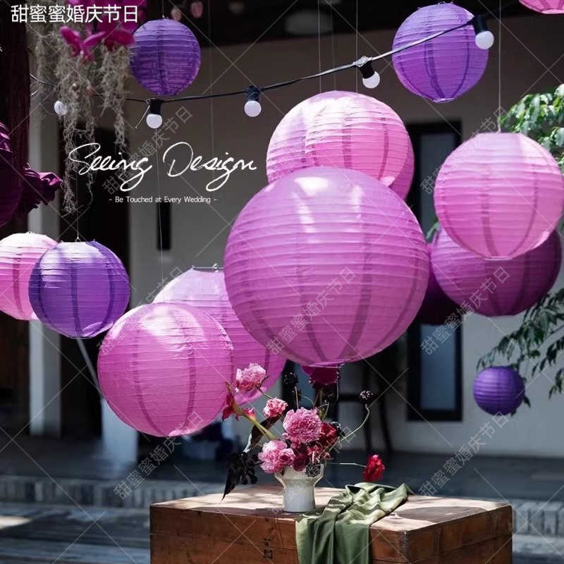 母亲节日活动浪漫紫色主题纸灯笼店铺橱窗装饰商场结婚礼布置道具